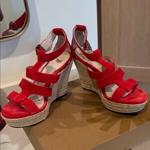 Ugg Red Suede Wedge Sandals
